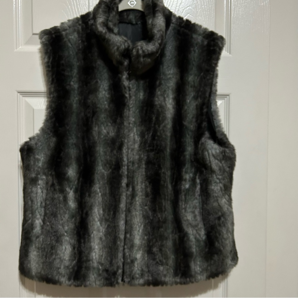 Black and Silver Faux Fur Vest